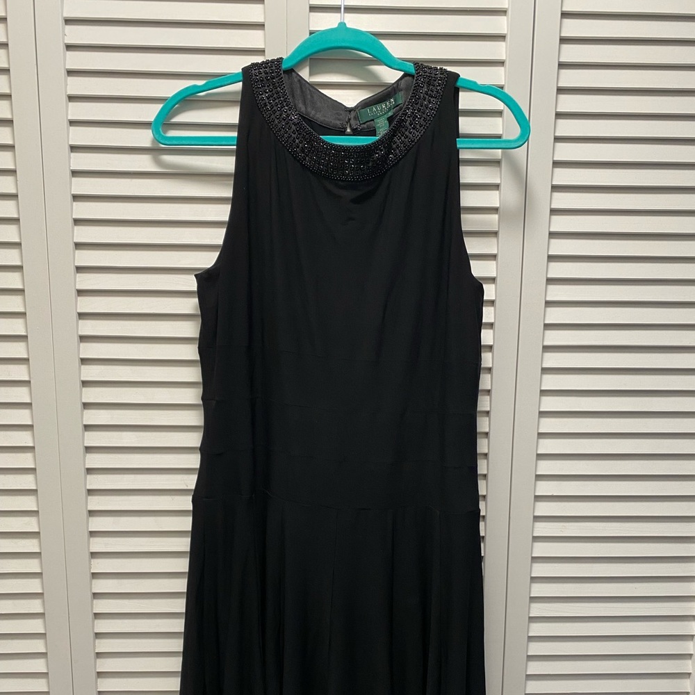 Ralph Lauren Black Dress with black beading on neckline Size 12